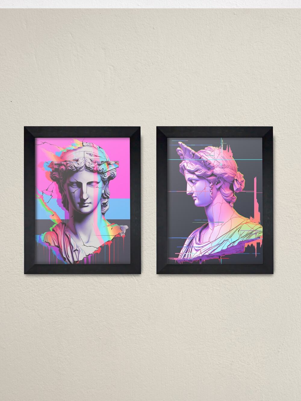 Set of 2 Framed Modern Greek Statue Wall Art Prints